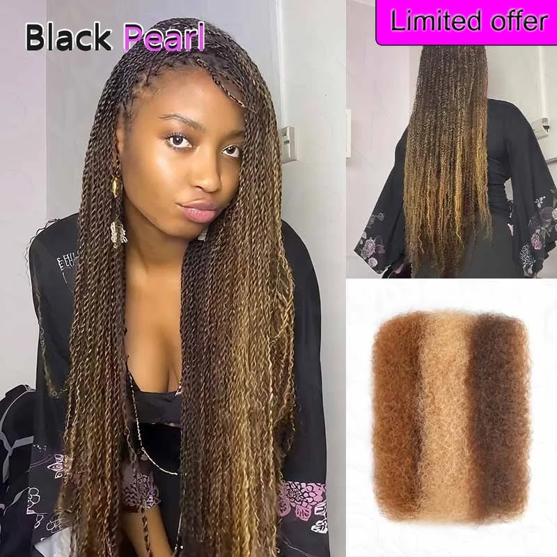 

Black Pearl Brazilian Remy Human Hair For Braiding 50g Afro Kinky Bulk For Dreadlocks Weaving Long-Lasting Protective Styles.