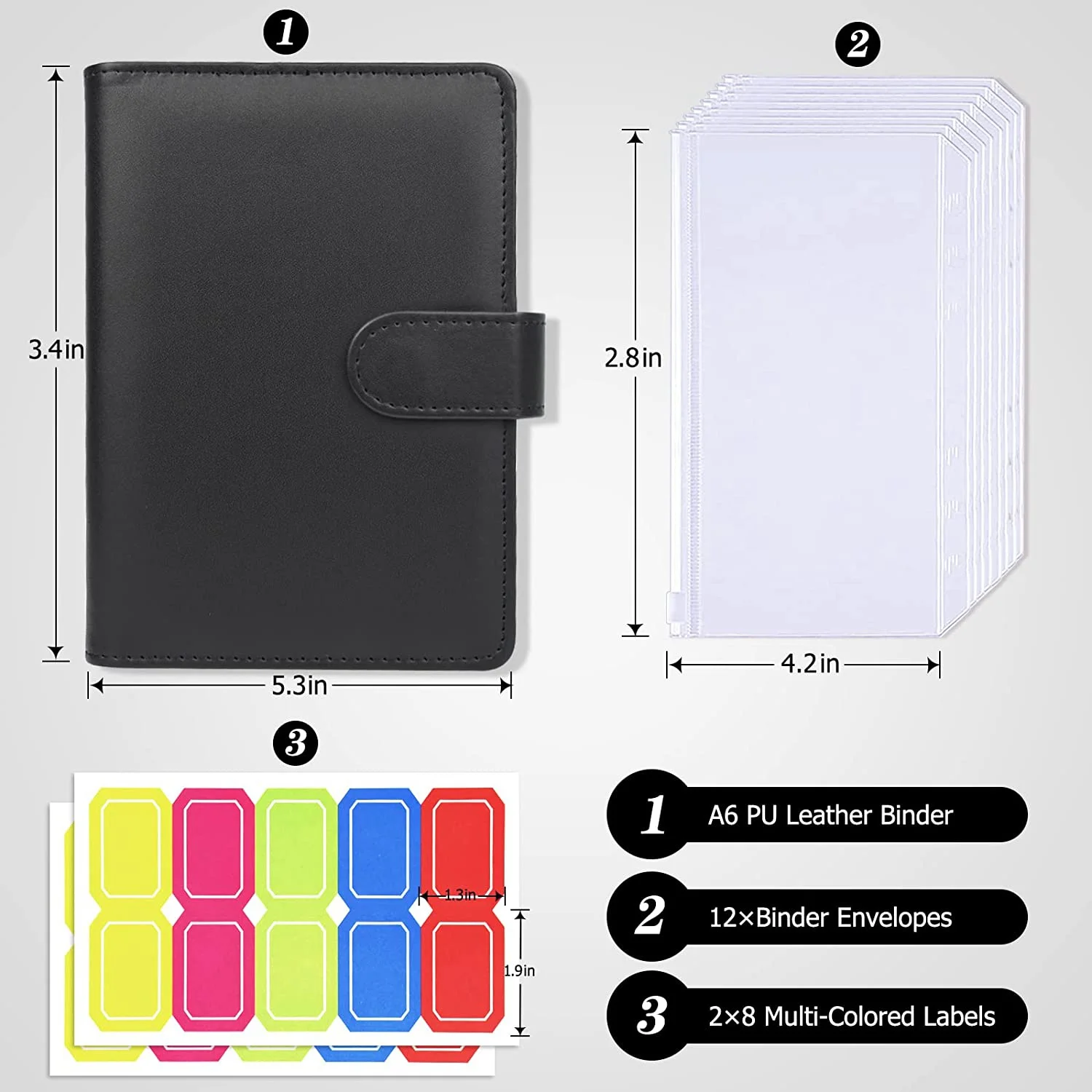 แฟ้มงบประมาณพร้อมซองเงินสดซิปสำหรับการจัดทำงบประมาณระบบซองจดหมายงบประมาณเงินสดกันน้ำ12ชิ้นเป็นเงินสด (สีดำ)