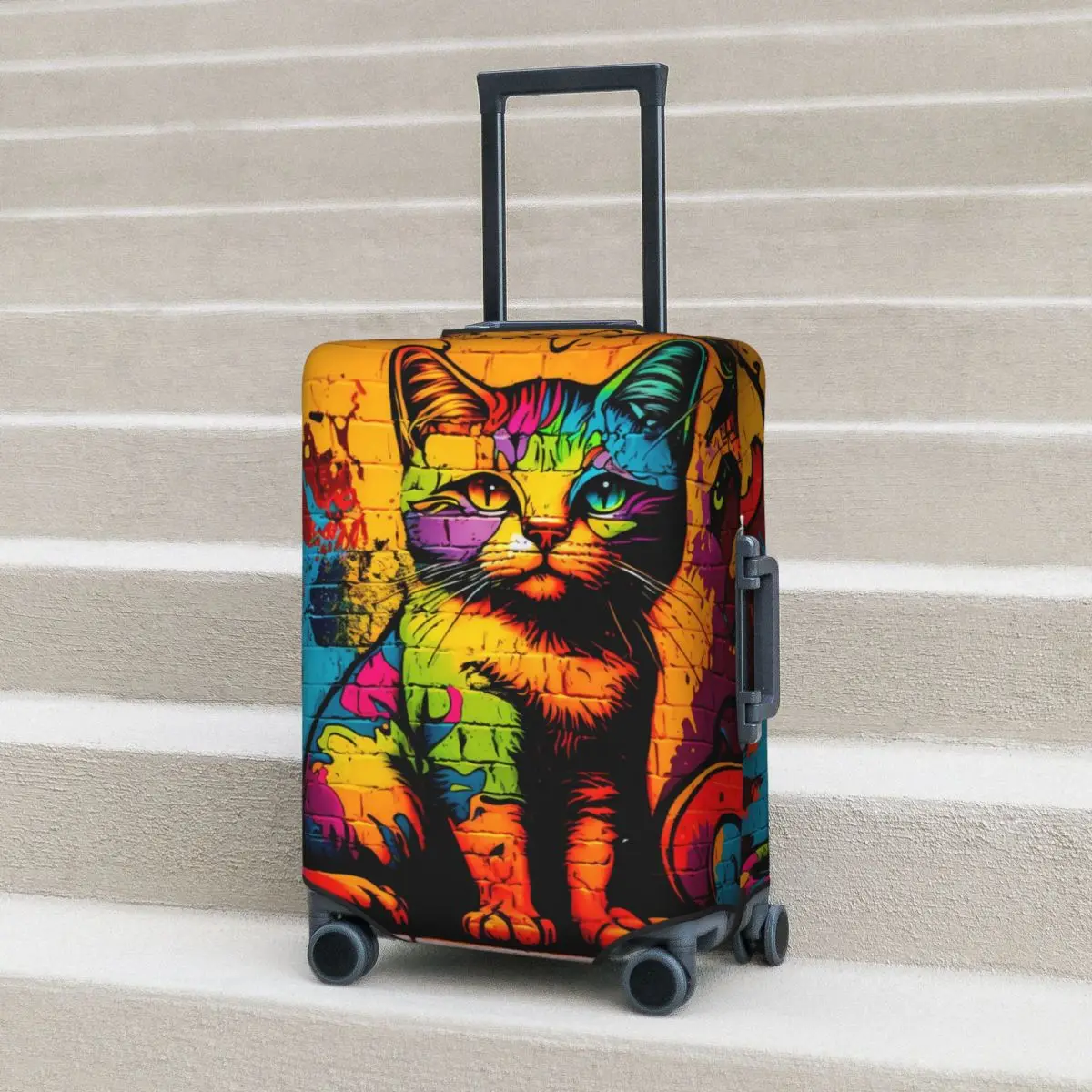 Colorful Cat Suitcase Cover Holiday graffiti painted wall Elastic Luggage Case Cruise Trip Protector