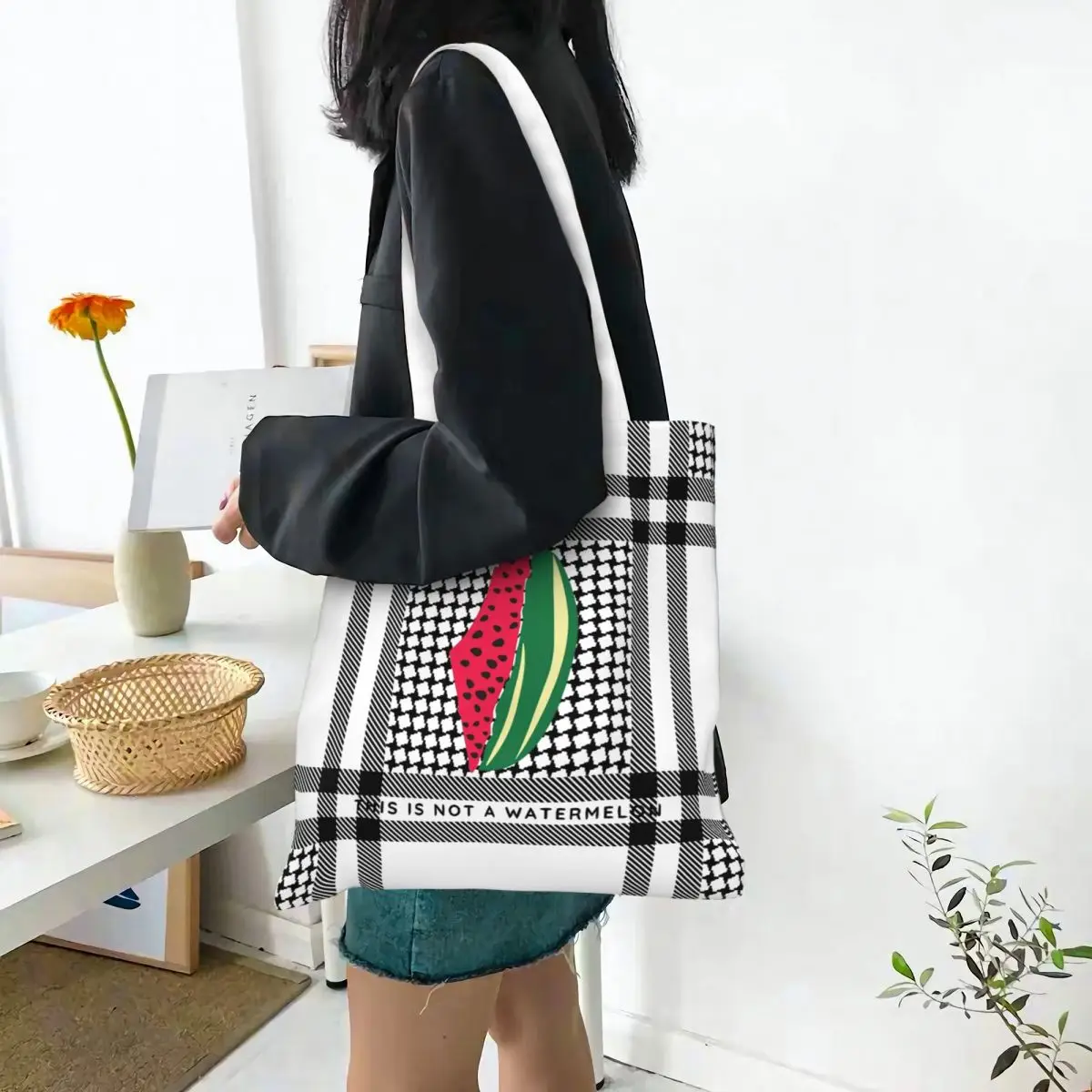 This Is Not A Watermelon Merch Canvas Tote Bag for Women Simple style Magritte Parody Watermelon Casual Bags Handbang