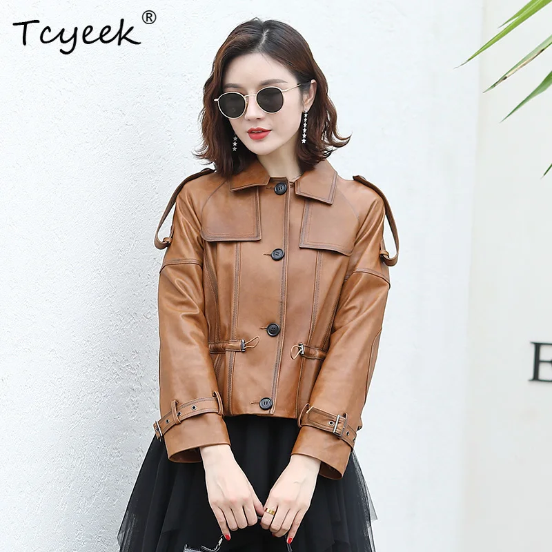 Tcyeek Pelle di pecora Primavera Autunno Fangling Locomotiva Corta Trendy Dimagrante Giacca in vera pelle da donna Ж Dönali80.жаusus Куртка