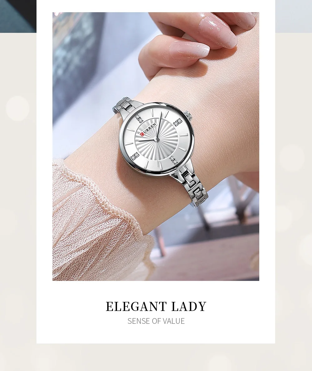 CURREN Einfache Romantische Armbanduhr mit Strass-Zifferblatt und Edelstahlarmband Luxuriöses Design Quarz-Armbanduhren – Detail 17