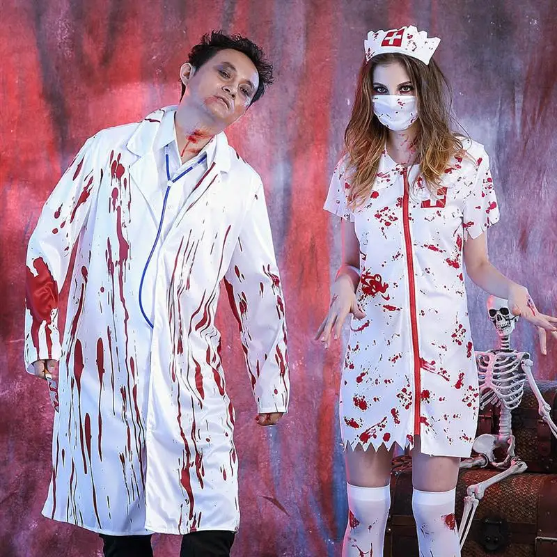 

Halloween Horror Bloodstained Nurse Zombie Adult Women's Doctor Costume Couple Party Terror Blood Performance Clothes