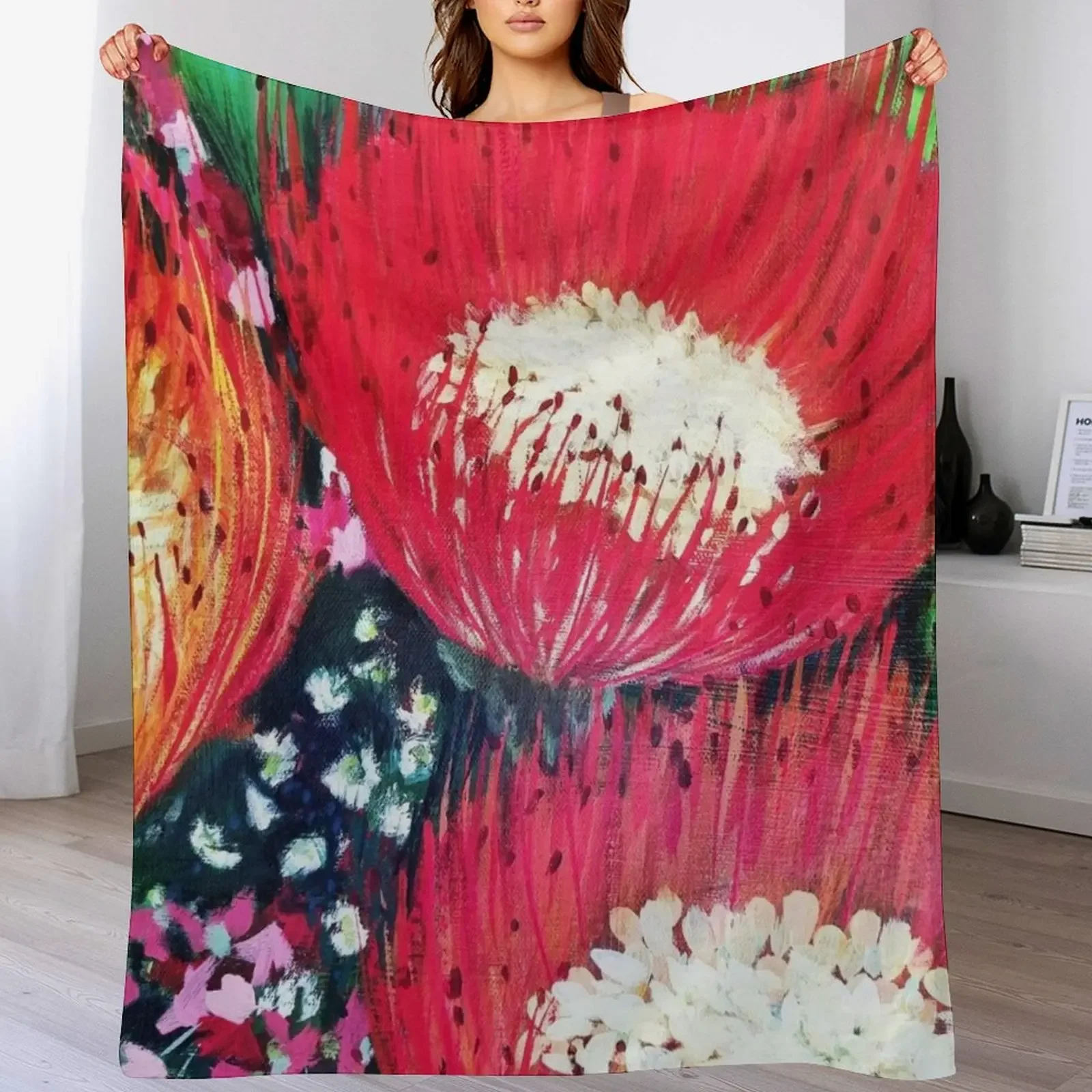 

Three Red Australian Flowers Throw Blanket manga Sofas Decorative Throw decorative Blankets