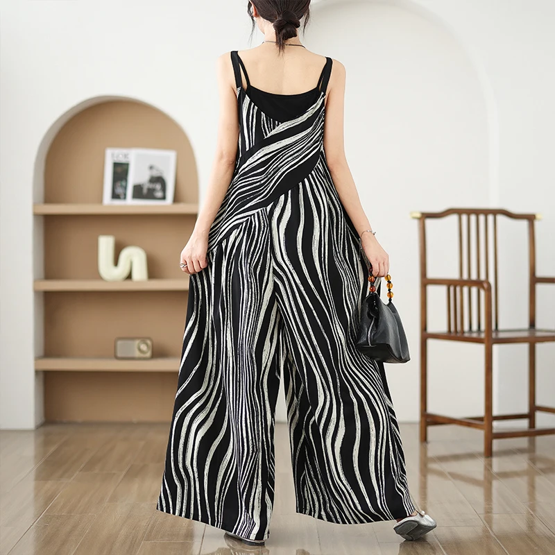 Retro Faionable Loose Thin Strap Rer Summer Wear High Waist Wide Leg Pants Long Pants High Waist All-Match Casual Pants