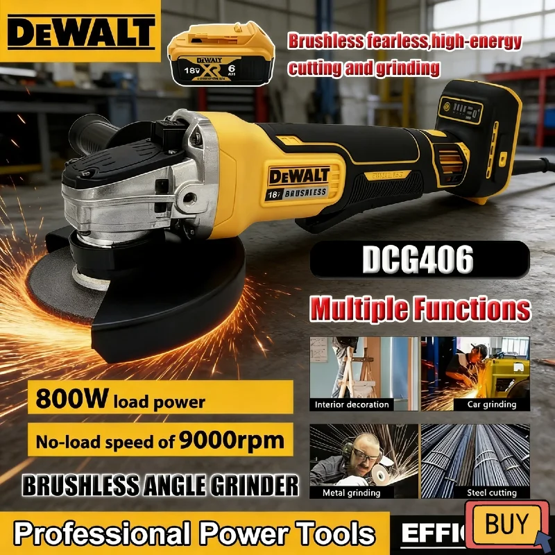 

DeWalt DCG406 125mm Brushless Cordless Angle Grinder 9000RPM 20V Rechargeable Cutting & Polishing Power Tool