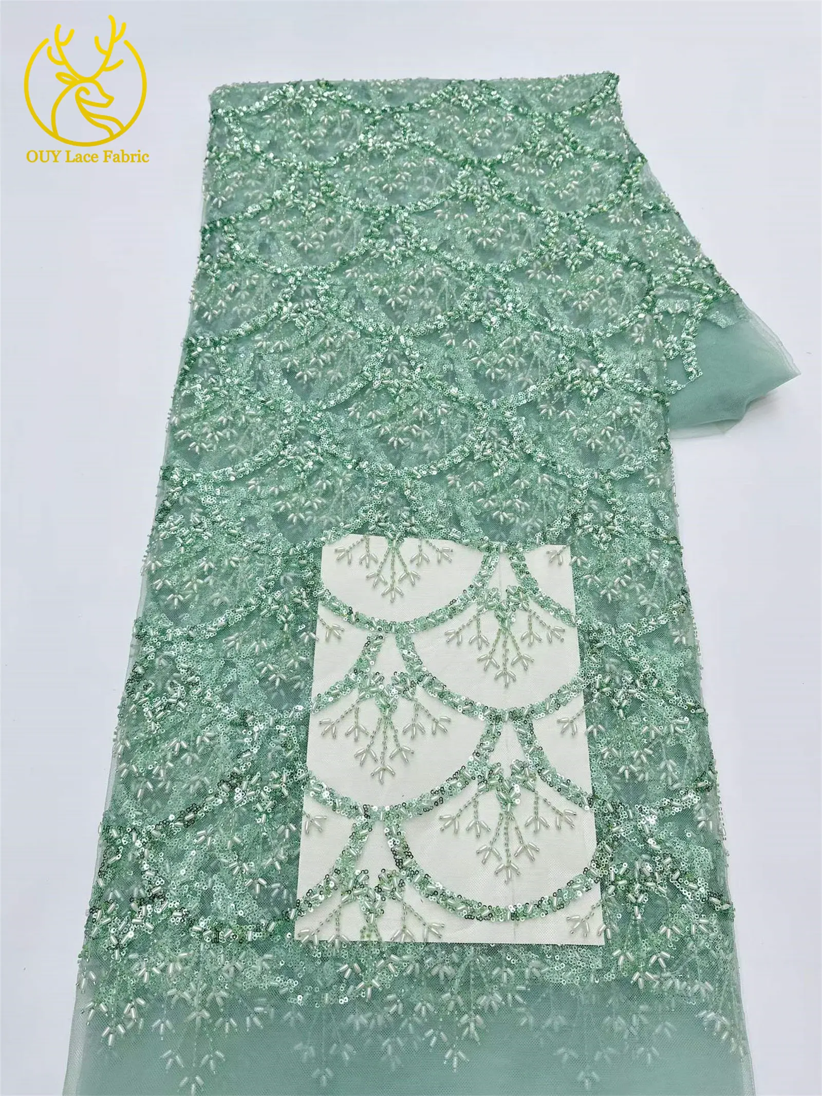 5 Yards französischer Pailletten-Spitzenstoff, afrikanischer Spitzenstoff, nigerianischer Tüll-Mesh-Spitzenstoff für Braut, Hochzeit, Heimdekoration – Detail 12