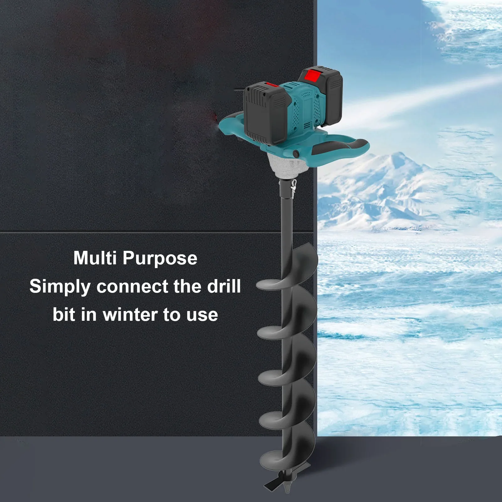 800RPM Electric Ice Auger 1200N.m Torsion 20mm Connecting Rod 6 Speed Adjustable Power Head Cordless Electric Post Hole Digger