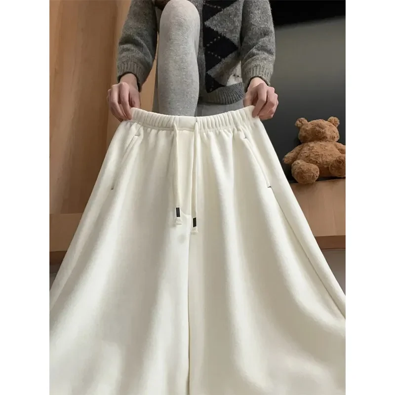 Thicken Warm Fall Winter Sweatpants Female Casual Oversize Baggy Wide Leg Pants for Women Solid Color Fashion Sports Trousers