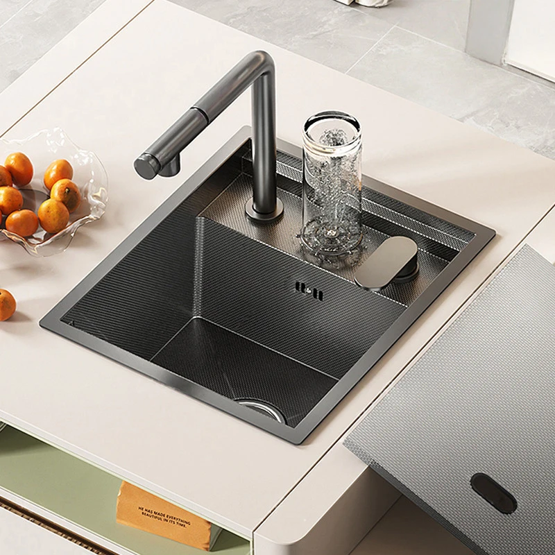 Embossed Hidden Kitchen Sink Stainless Steel Modern RV Bar Sinks Coffee shop Small Single Slot With Lid Apartment
