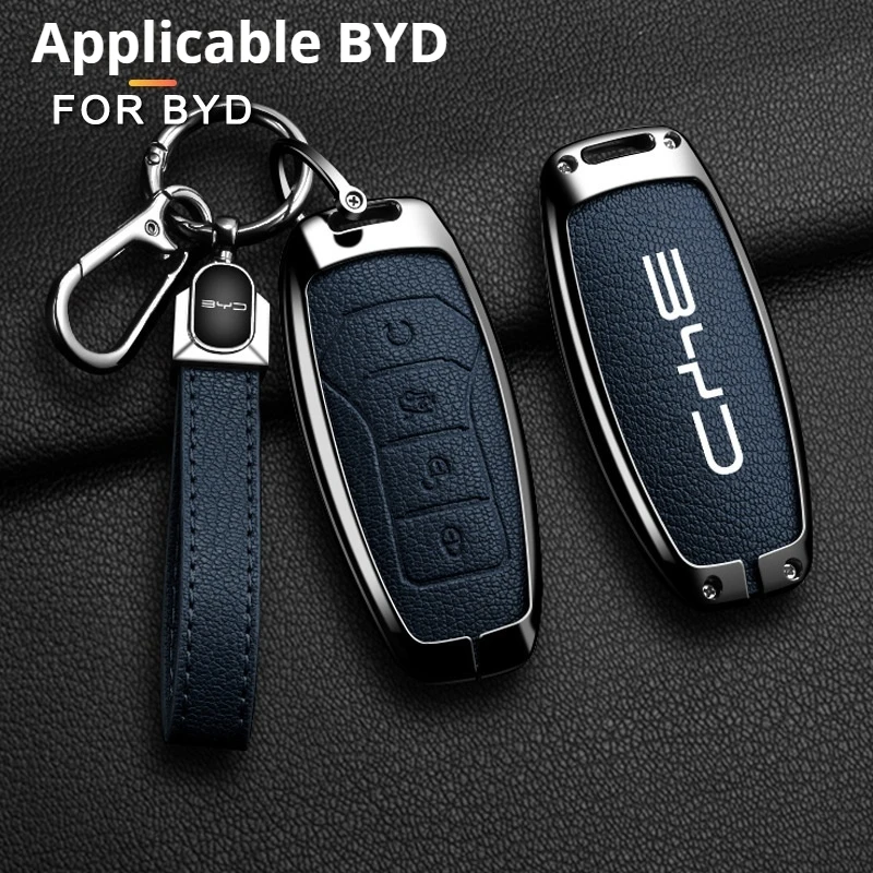 

Zinc Leather Car Remote Key Case Cover Shell Fob For BYD Song Plus Atto 3 Han EV Tang DM Qin Seal Dolphin Keychain Accessories