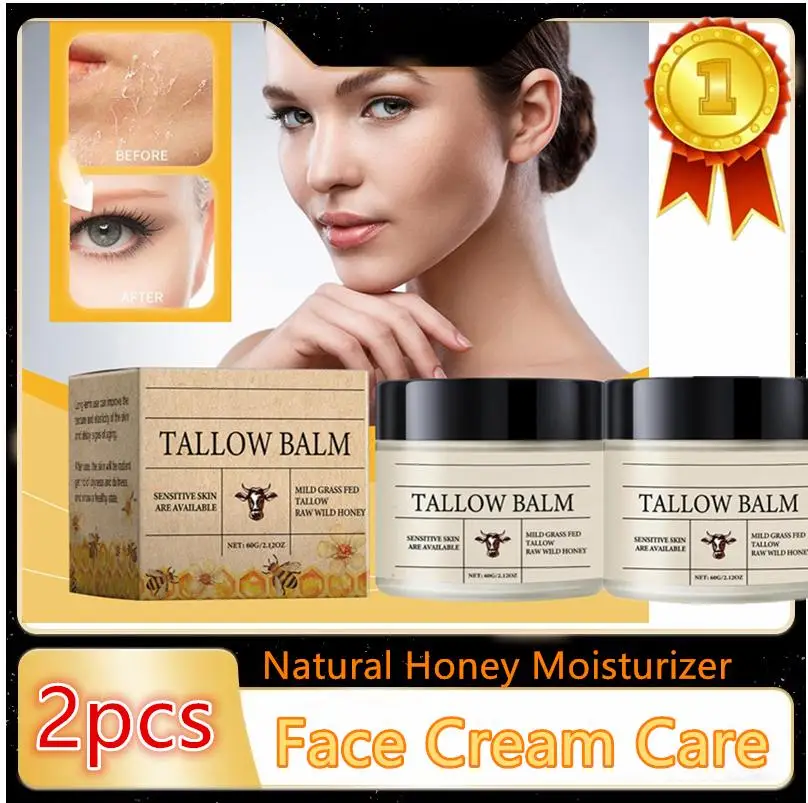 2X60g Whipped Beef Tallow And Honey Balm Moisturizing Beef Tallow Face Cream Body Lotion Grass Fed Grass Finished Face Cream Car