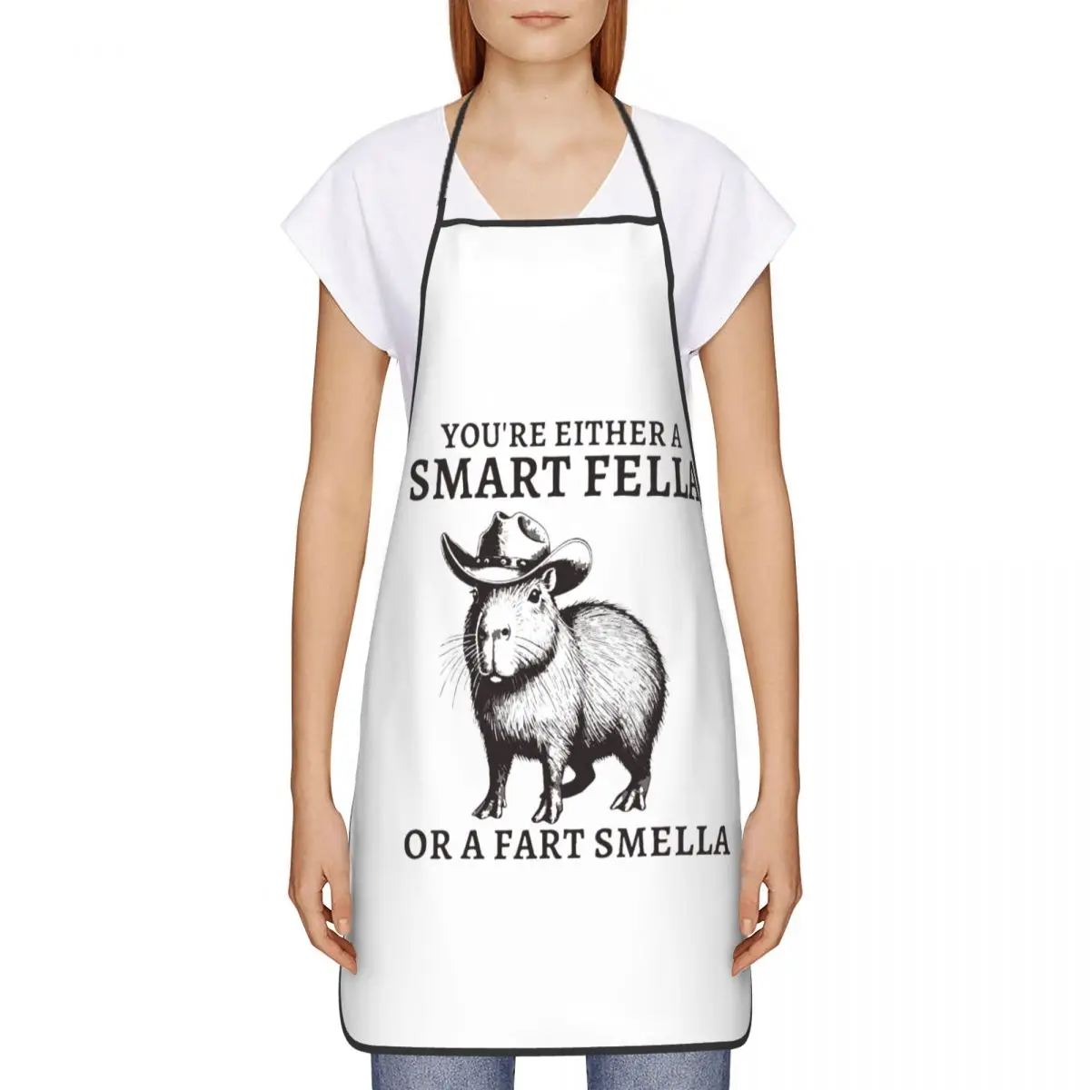 Custom Bib Funny Capybara YouRe Either A Smart Fella Or A Fart Smella Apron Adult Chef Kitchen Cooking Tablier Cuisine Baking
