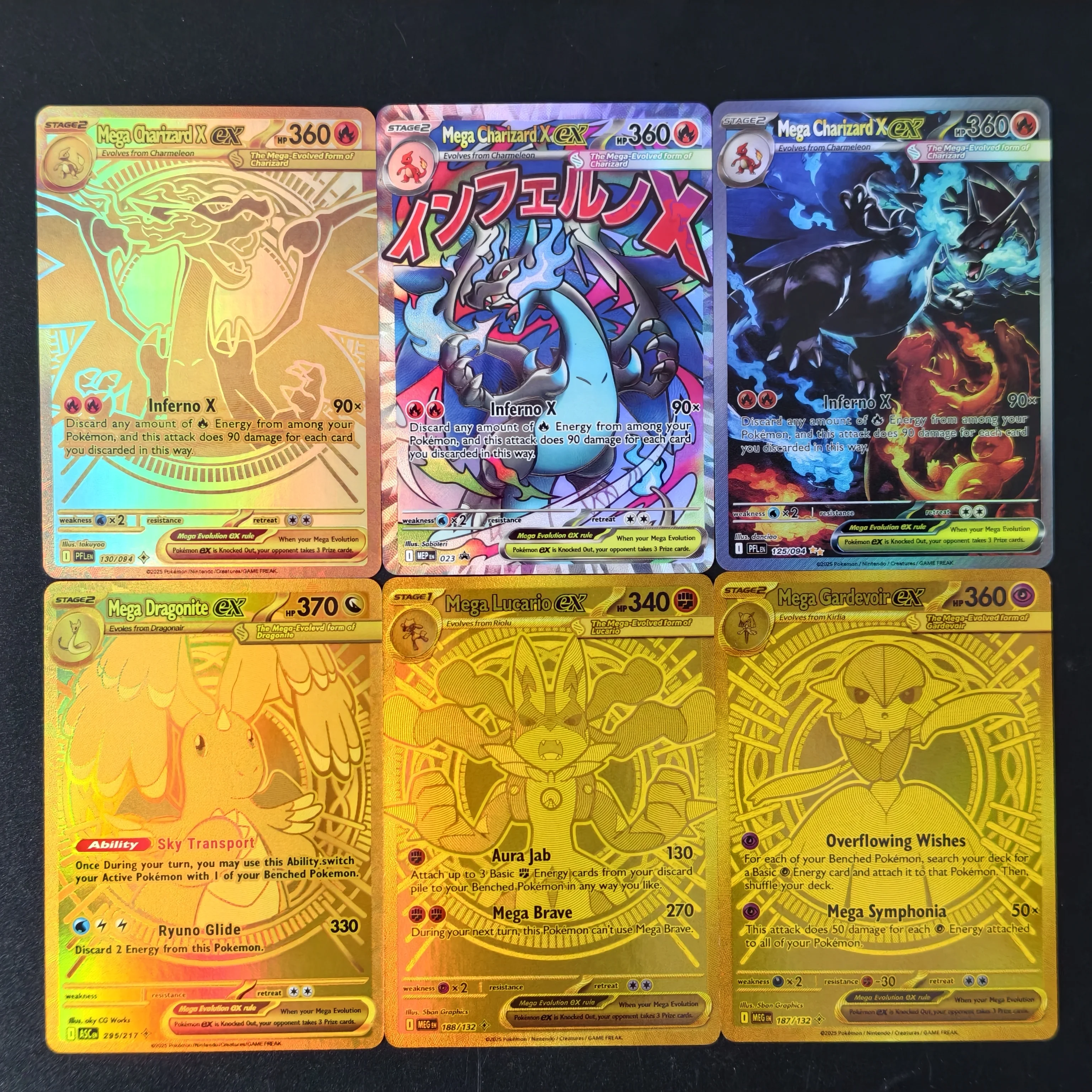 Cartes Pokémon Mega Evolution Gold Secret Rare & Full Art Holo ex 6 pièces Gold Mega Charizard X Mega Charizard X Proxy TCG