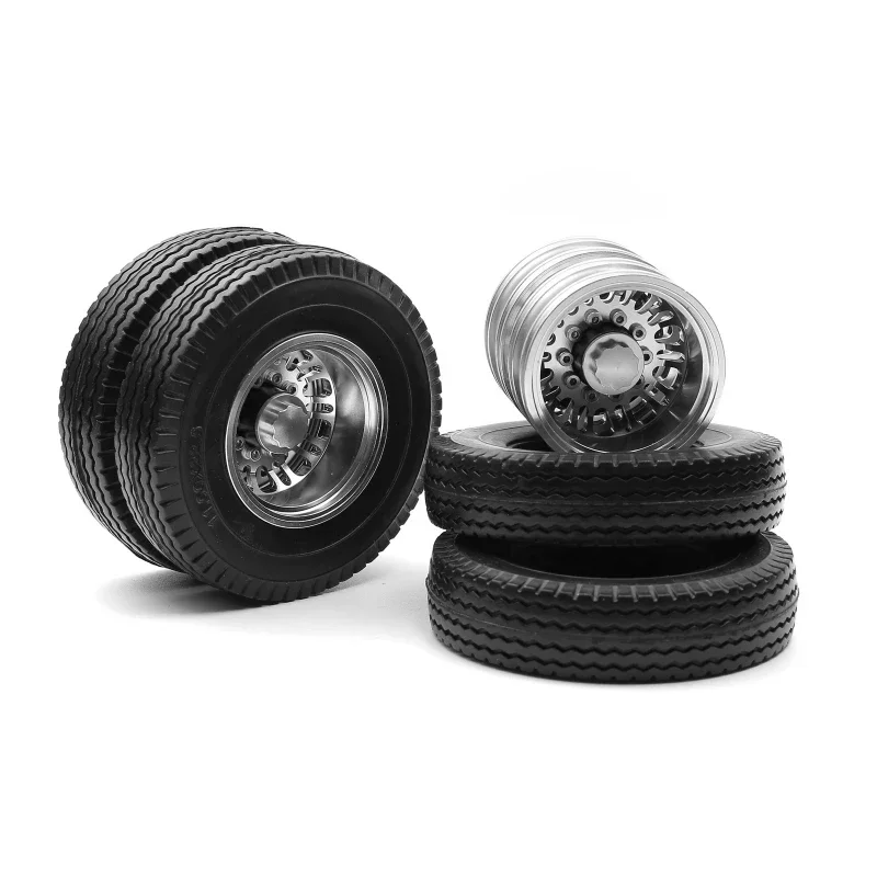 

Metal Alloy Rear Wheel Hub Rims with 22mm/25mm Width Rubber Tires for 1/14 Tamiya RC Trailer Tractor Truck Car Parts