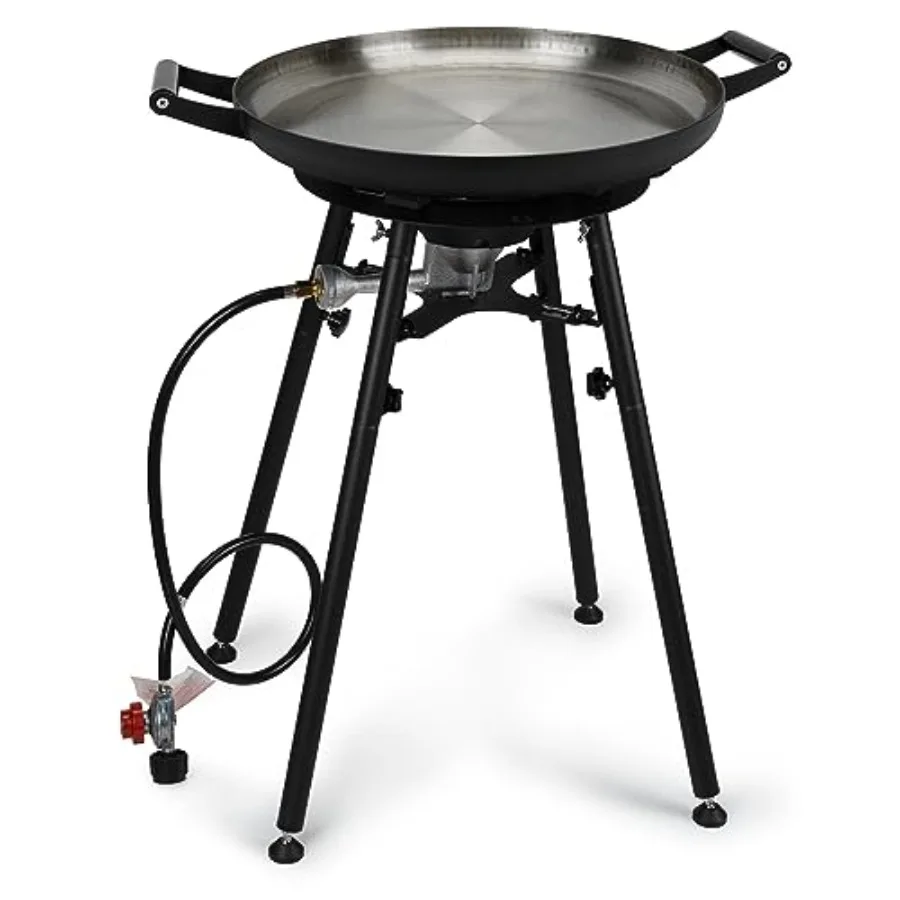 Juego de quemador de paella de propano para exteriores con soporte, 21 sartenes para paella, kit de cocina portátil a gas en negro, 60000 BTU, alto rendimiento