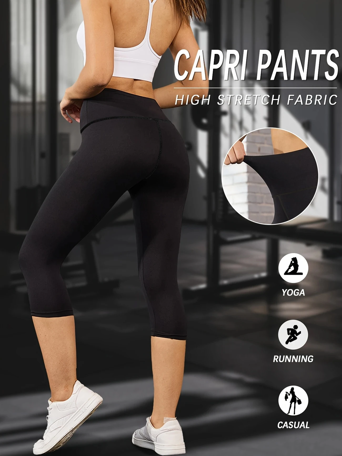 Women's High Waist 7/8 Yoga Capris Compression Capri Leggings Tummy Control Hip Lifting Design For Yoga Fitness Running Cycling