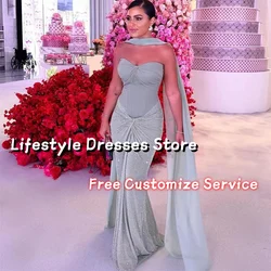 Customized Mermaid Prom Dresses Party Gowns Special Banquet Club Vestidos De Fiesta Shiny Tulle Evening Dress With Cape