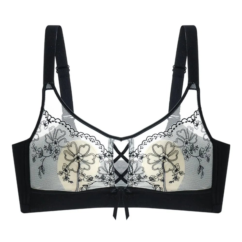 

Comfortable Bowknot Lace Deep V Bra Mesh Thin Shockproof Wireless Bra Lingerie Anti-sagging Seamless Bras Women Girls