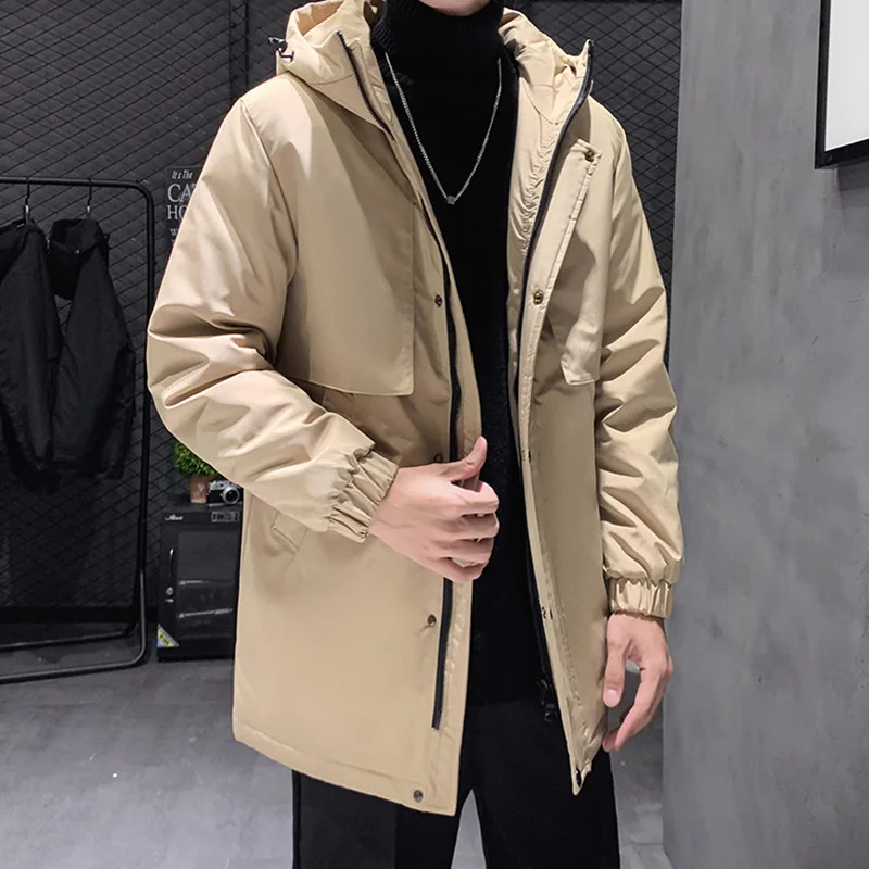 New Fashion Men Solid Color Simple Loose Fit Long Sleeve Hooded Parkas Winter American Style Male Trendy Casual Coats Clothes