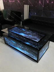 Coffee Table Luminous European-Style Tempered Glass Stainless Steel Coffee Table Colorful Color Changing Simple