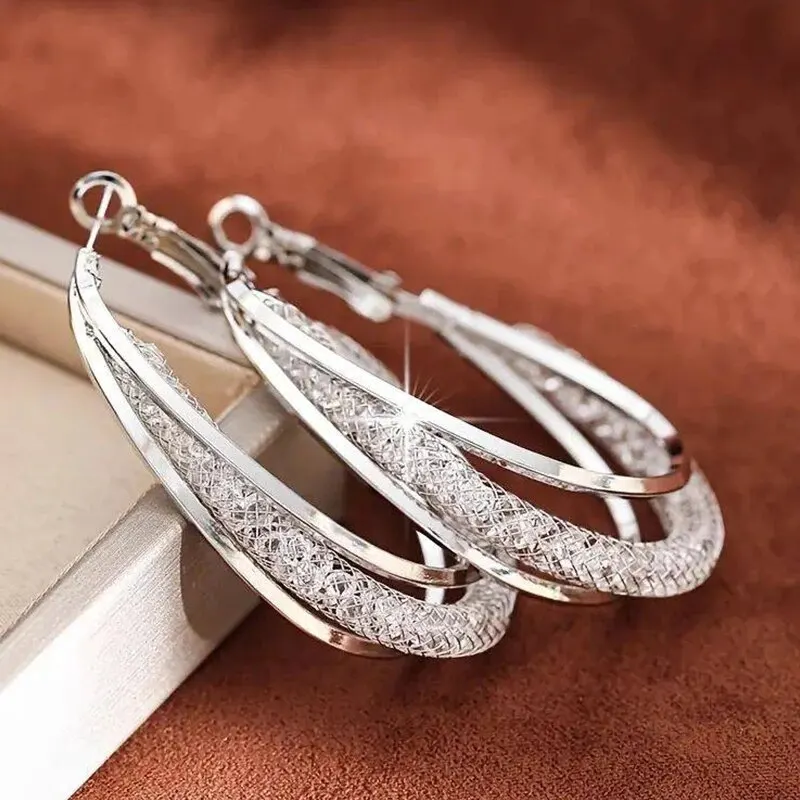 Gold Color Crystal Stone Hoop Earrings Twisted Metal Shape Silver Plating New Fashion Women Earrings Party Jewelry Birthday Gift