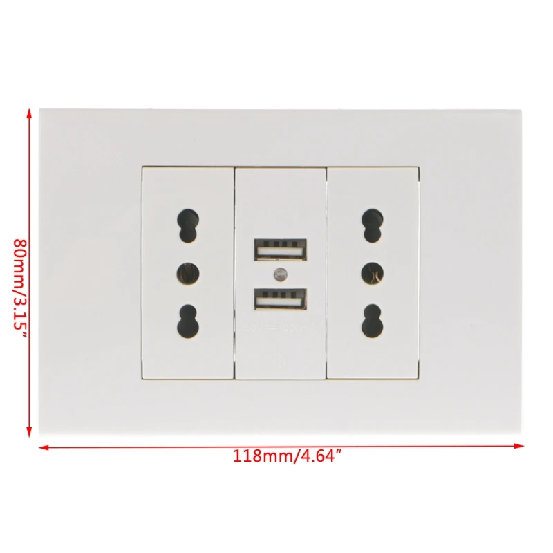 16A WallDouble Italian/Chile Plug Power Socket Adapter Dual USB Ports Panel 5V