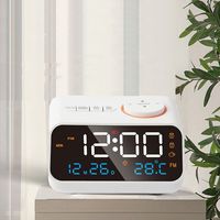 Adjustable Volume FM Radio LED Alarm Clock USB Charging Thermometer Small Digital Clock Connectable Earphones Hygrometer