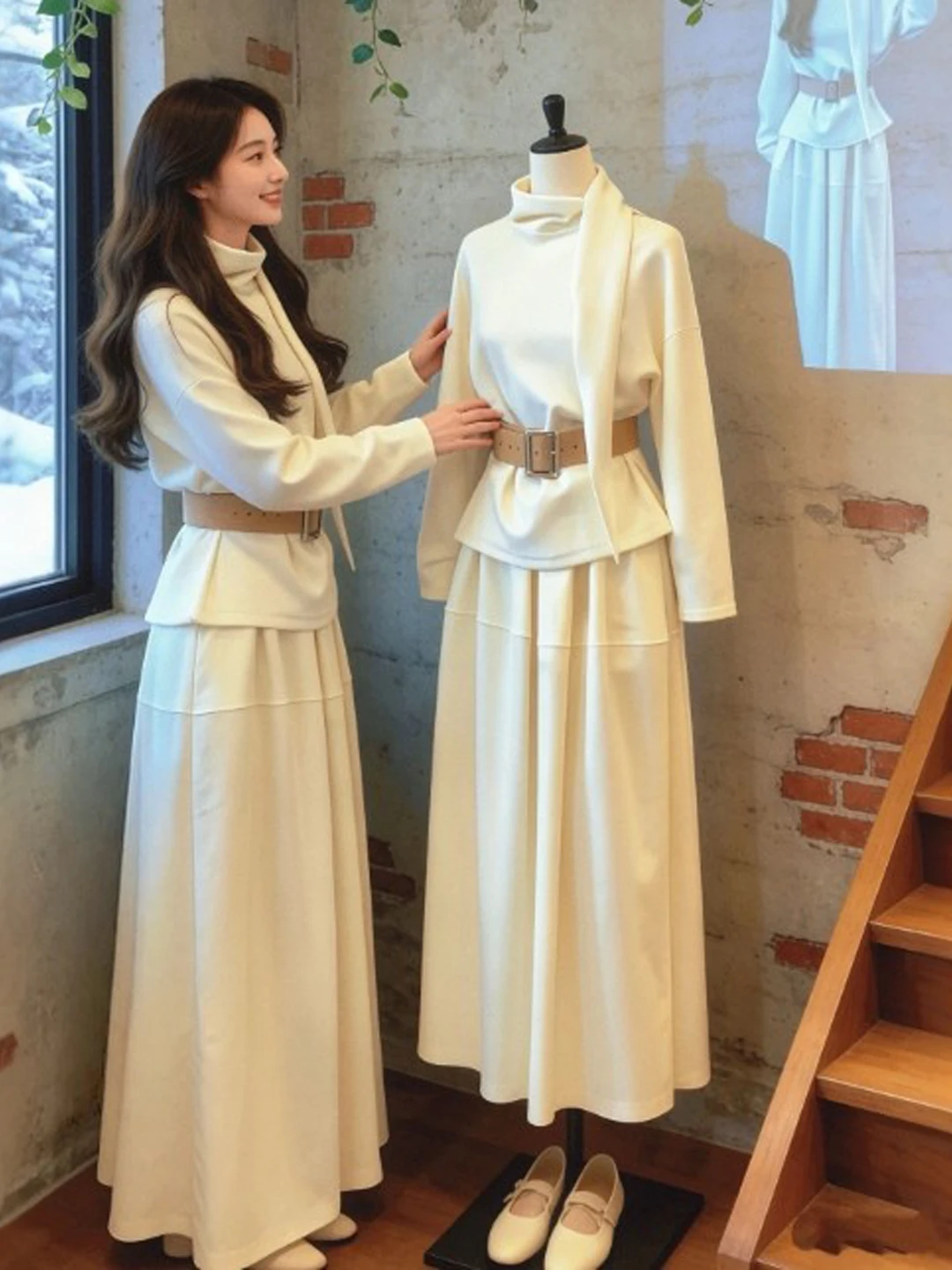

Elegant Gentle Style Two-Piece Set Spring 2026 Women's Comfortable Long Sleeve T-Shirt And Half Skirt Fashionable Casual Outfit