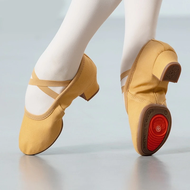 القماش الطبيعي أحذية رقص الباليه للنساء كعب متوسط لينة الجاز السالسا أحذية رقص أحذية رياضية للفتيات أحذية اليوغا #3