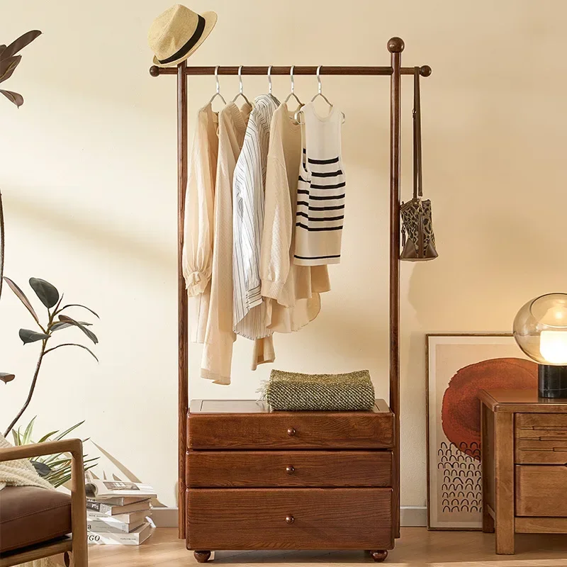 Wabi Sandy Wind Solid Wood Hanger Integrated Multifunctional Coat Rack Home Entrance Door with Drawer Storage Coat Rack