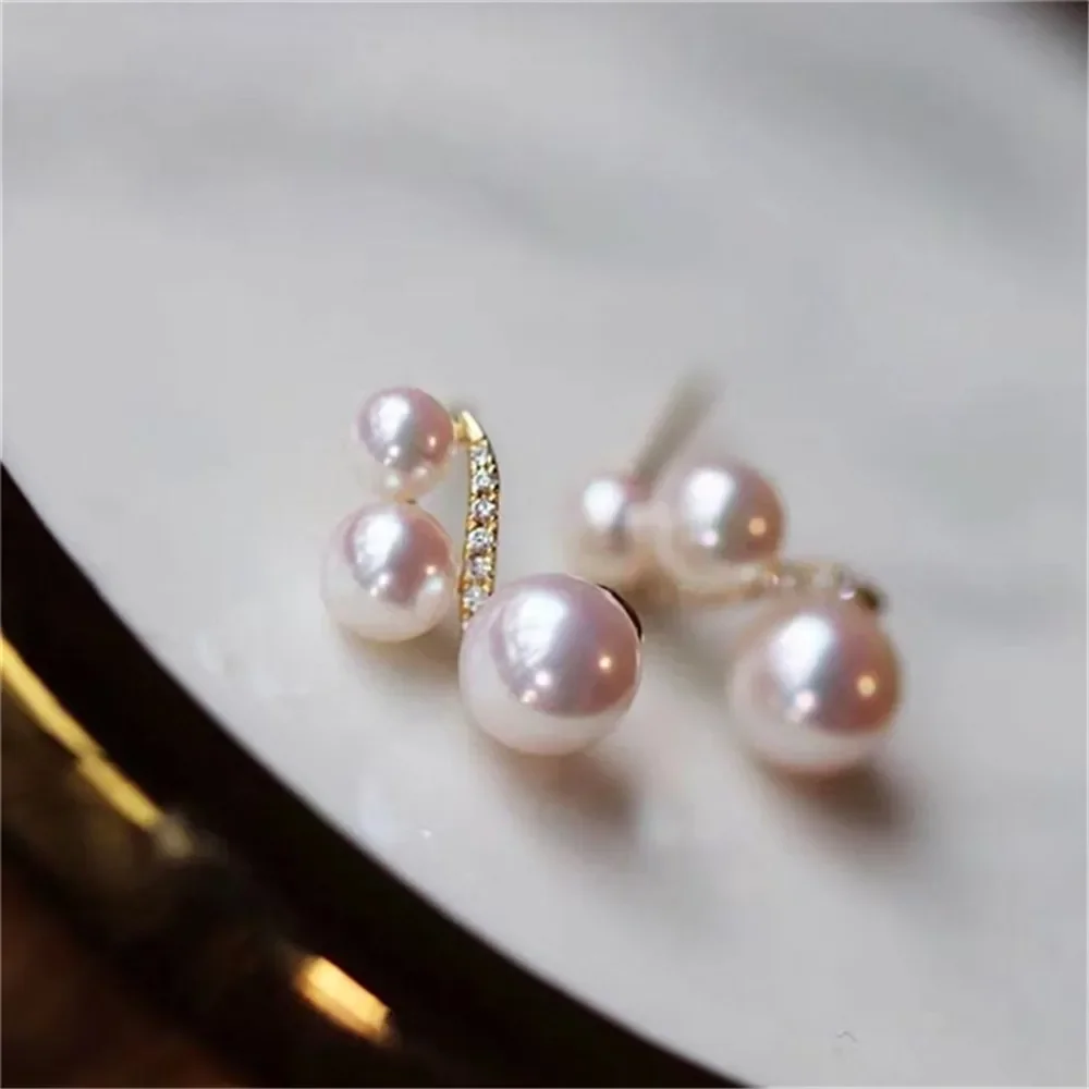 DIY Pearl Accessories 18K Bag Gold Copper Gold Plated Curve Gentle Stud Earrings S925 Silver Needle Earrings Empty Holder