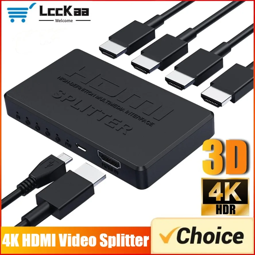 

Разветвитель HDMI 4K, распределитель 1x2/1x4, HD 4K видеокоммутатор, кабель-адаптер HDMI, концентратор 1x4 для ноутбука PS4, монитора, ТВ-приставки, проектора