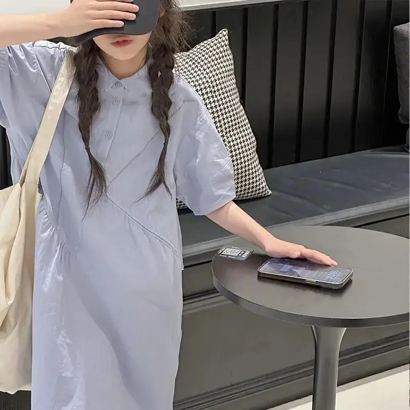 

New Summer Fashion Princess Dress Girls Skirt Summer Dress 2024 Kids Sweet Shirt Neck Skirt Simple Casual Clothes Dress