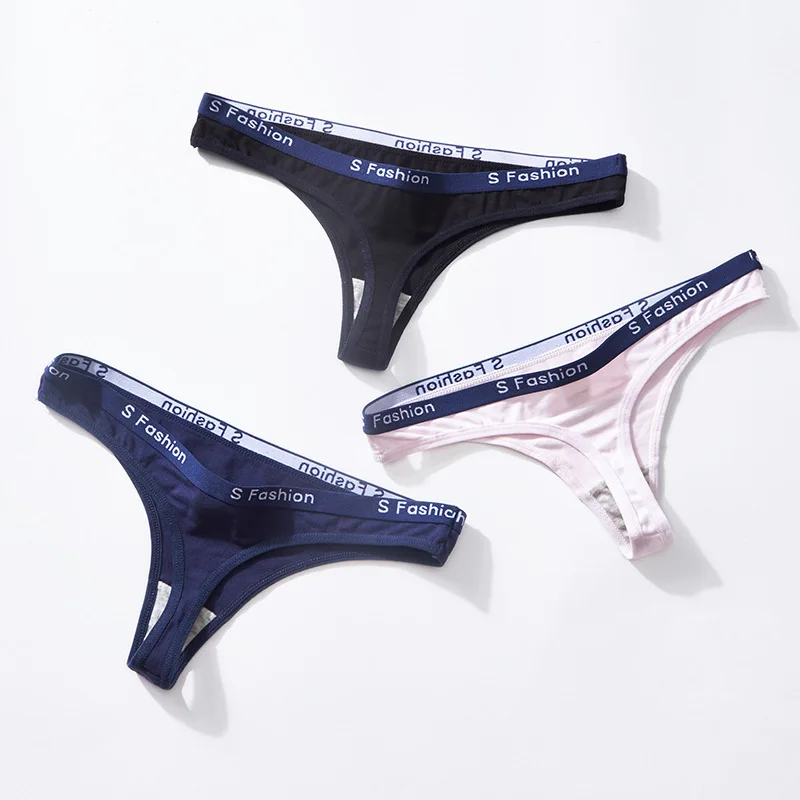 Tanga de algodón Sexy para mujer, ropa interior femenina, parte trasera en T, conjunto de 3 uds./lote