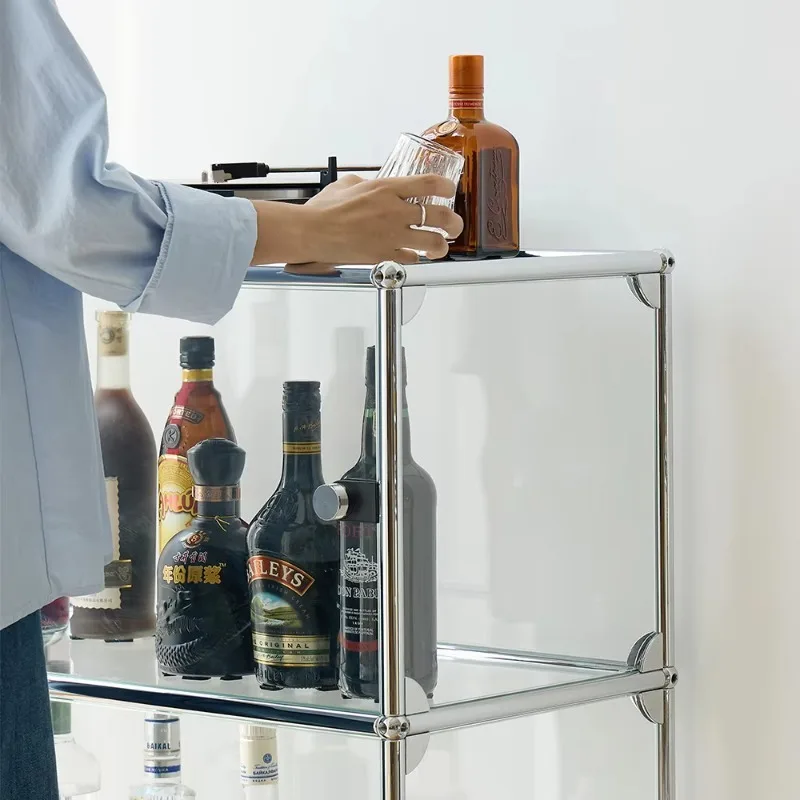 Modular Glass Wine Cabinet Bauhaus Antique Style Stainless Steel Storage Decoration Transparent Model Cabinet