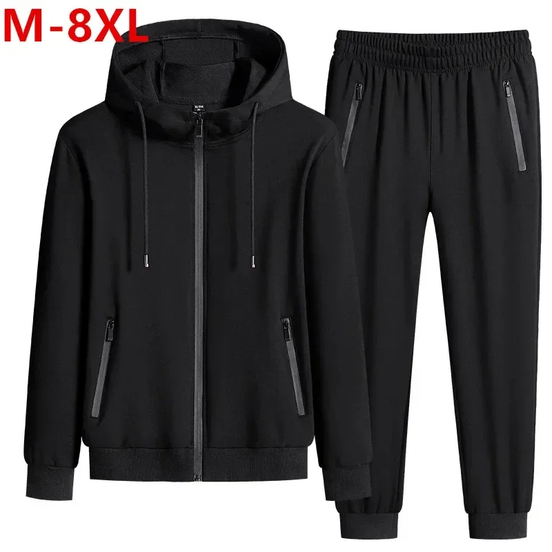 

New Spring Autumn Clothing Hooded Pants Suit Male 2 Pieces Sweatshirt + Sweatpants 8XL Plus Size Men Sportswear Sets