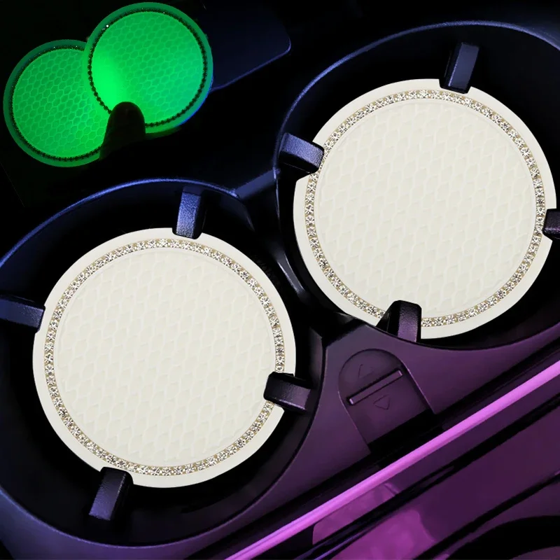 Car Coaster Luminous Water Cup Slot Non-Slip Mat Diamond Rhinestone Rubber Mat Silica Pad Cup Holder Mat Car Styling Accessories