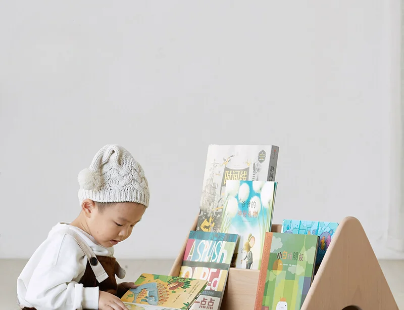 Picture book rack, solid wood picture book scroll storage can be combined with double-layer small bookshelf