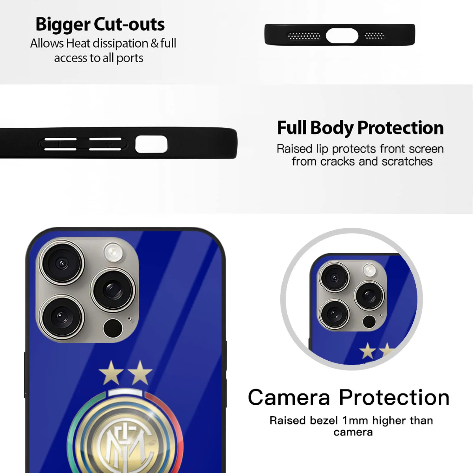 حافظة هاتف بشعار Inter Two Star لهاتف آيفون 16 Pro Max 15 14 13 Mini 11 12 Xs Xr 7 8 حافظات سوداء بشعار Inter Two Star Football