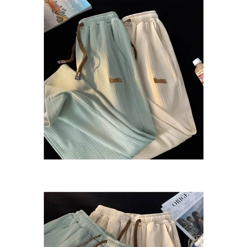 أزياء Sweatpants المرأة الحرير الجليد رقيقة فضفاضة أزياء رياضية عارضة عالية الخصر مستقيم تنوعا بلون السراويل الطويلة #6