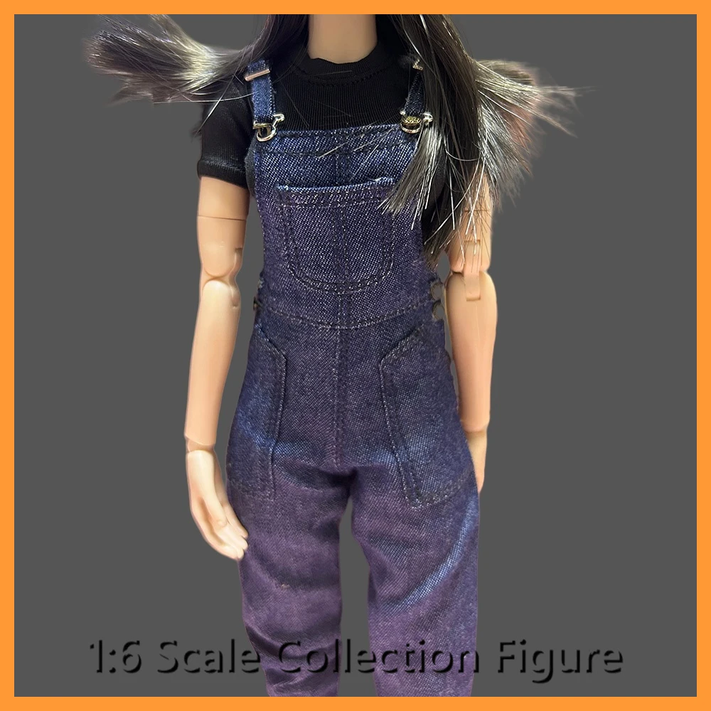 

В наличии 1/6 женская тонкая футболка с короткими рукавами, джинсовые комбинезоны, джинсовый нагрудник для 12-дюймовой экшн-фигурки, модель тела