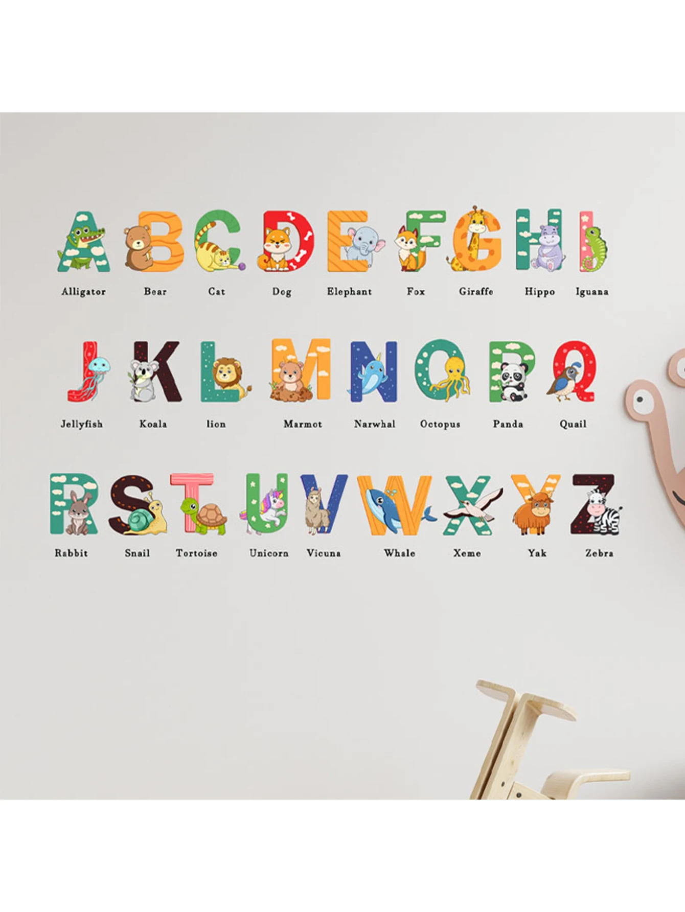 English letters animals colourful wall stickers children\'s room kindergarten bedroom living room back wall stickers