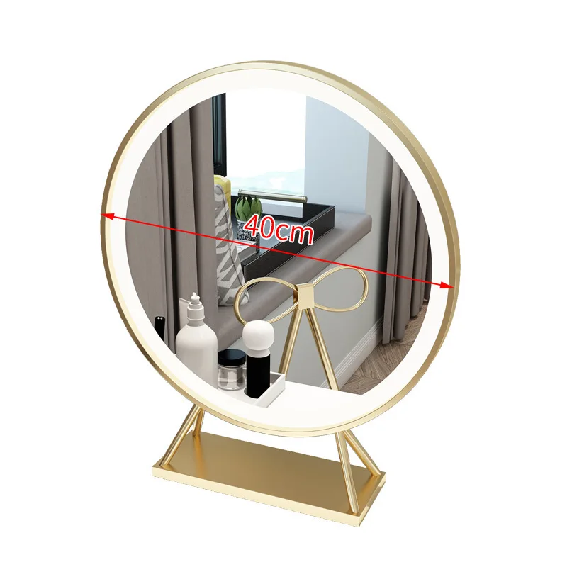 

Metal Mirror with Light Round Nordic Princess Style Bedroom Makeup LED Light Makeup Mirror