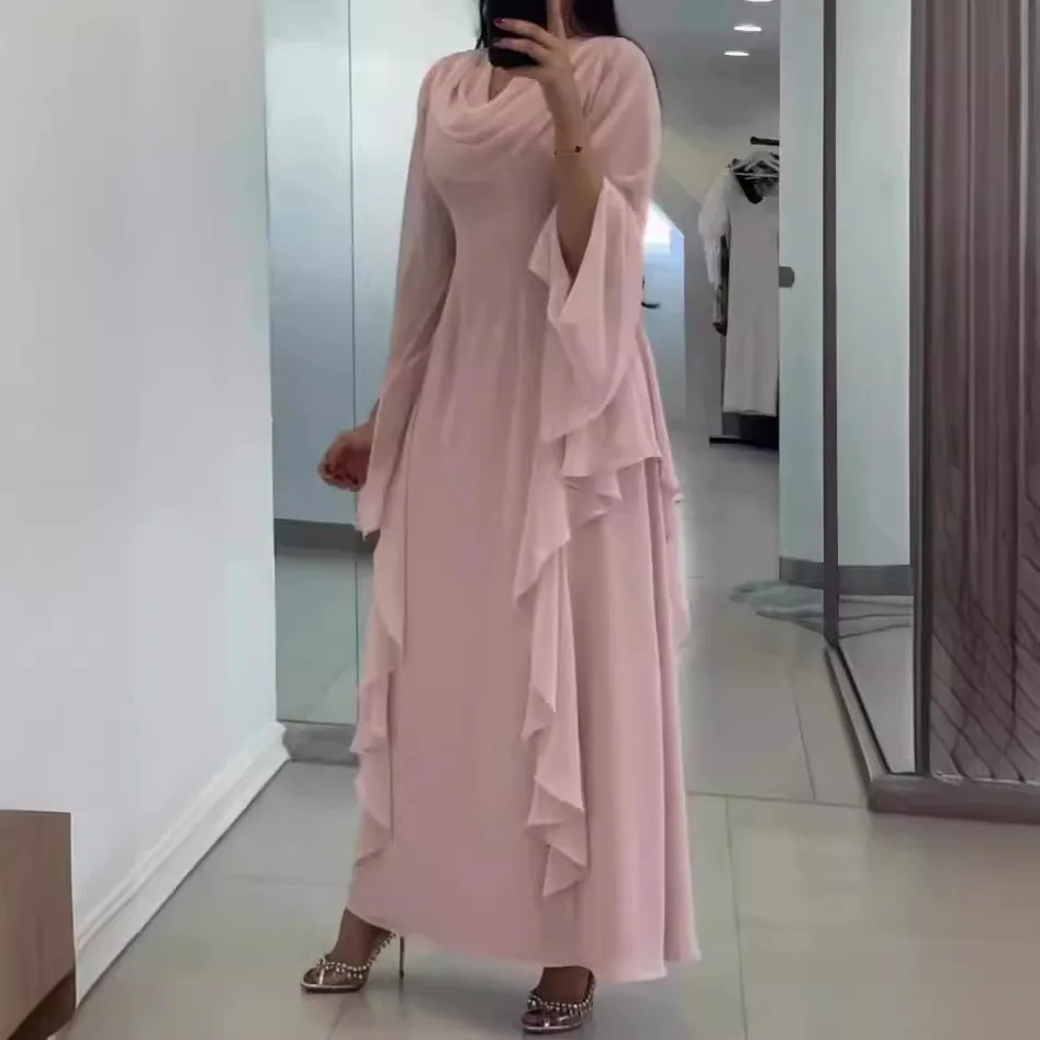 Pullover Dresses Puff Sleeve Spliced Pile Collar Dress Solid Loose Vestidos 2024 Ankle Length Casual Summer Slight Strech