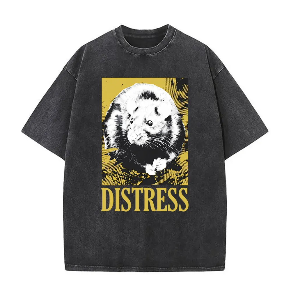 

Washed Vintage Funny Meme Japanese Style Rat Graphic Tshirt Distress T-shirt Men Cotton Oversized T Shirts Male Crewneck T Shirt