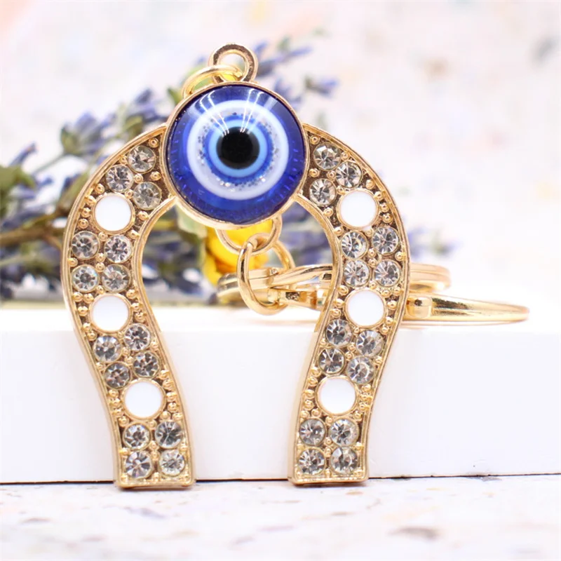 Colgante de ojo de diablo azul de Turquía, llavero de herradura en forma de U, amuleto musulmán, joyería, decoración colgante de coche