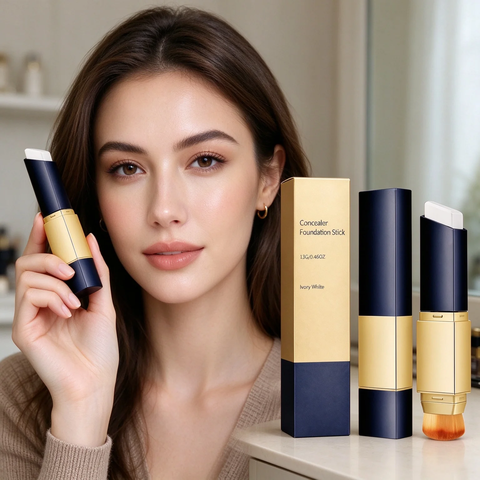 2-in-1 Concealer Foundation Stick Even Skin Tone High Coverage Long Lasting Makeup Portable for All Skin Types Foundation Stick