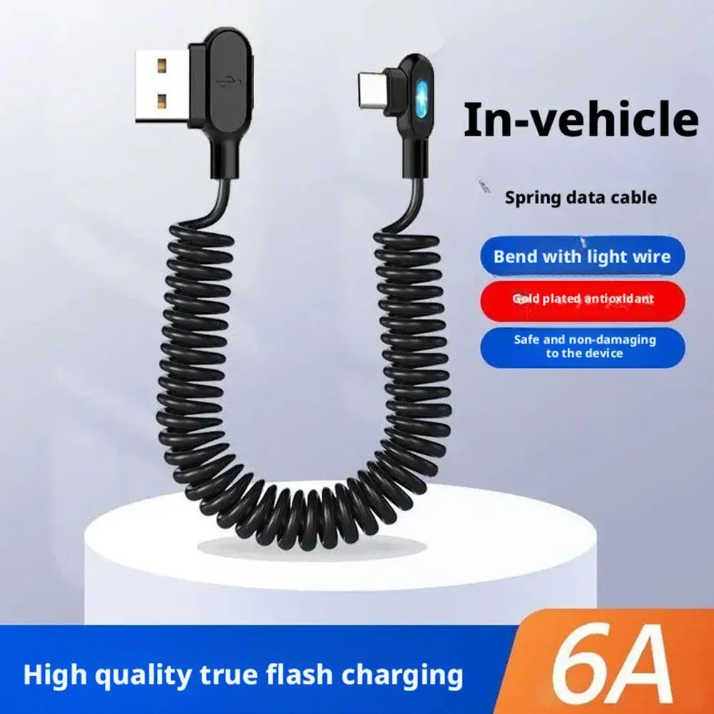 6 A Schnelllade-USB-C-Kabel Dual 90 °   Abgewinkelt mit leuchtender Lichtfederspule für Huawei/Honor-Telefone