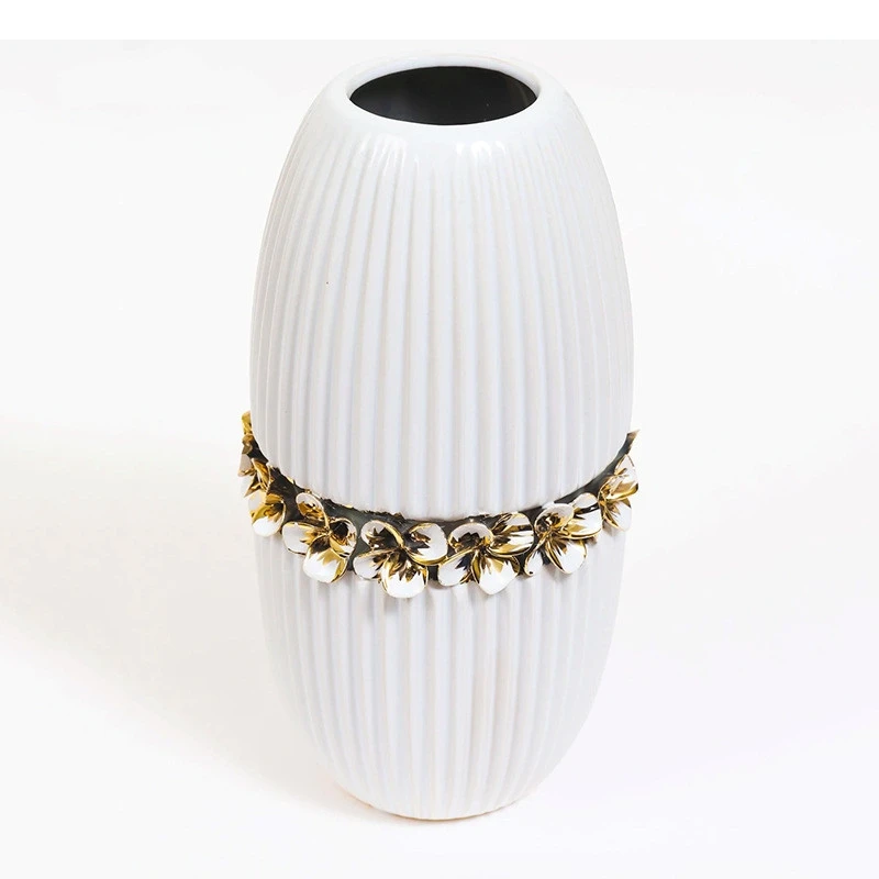 Ceramic Vase Embossed Flower Porcelain Bottle Flowerpot Fringe Floral Accessories Terrarium Home Decoration